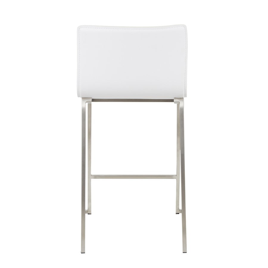 LumiSource Mara 34.5in Counter Stool Set of 2 | Contemporary White PU Leather on Brushed Stainless Steel | Kitchen Island | Model B26-MARAUPSSW2