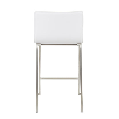 LumiSource Mara 34.5in Counter Stool Set of 2 | Contemporary White PU Leather on Brushed Stainless Steel | Kitchen Island | Model B26-MARAUPSSW2