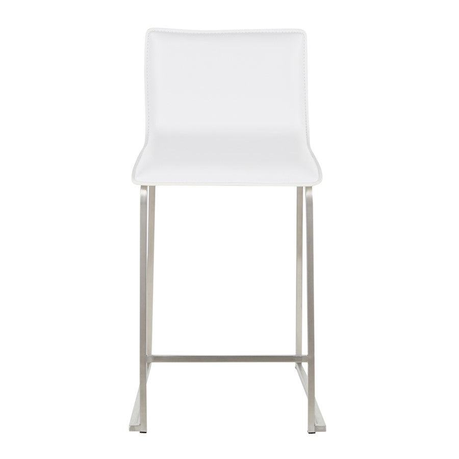 LumiSource Mara 34.5in Counter Stool Set of 2 | Contemporary White PU Leather on Brushed Stainless Steel | Kitchen Island | Model B26-MARAUPSSW2