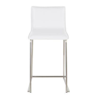 LumiSource Mara 34.5in Counter Stool Set of 2 | Contemporary White PU Leather on Brushed Stainless Steel | Kitchen Island | Model B26-MARAUPSSW2