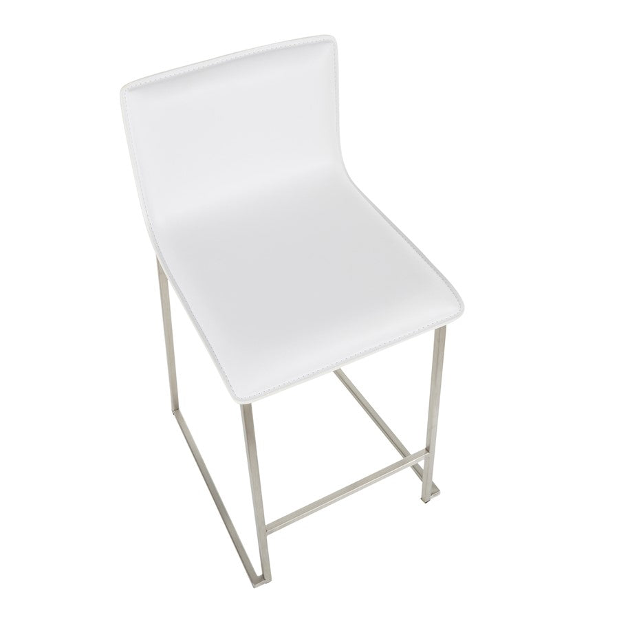 LumiSource Mara 34.5in Counter Stool Set of 2 | Contemporary White PU Leather on Brushed Stainless Steel | Kitchen Island | Model B26-MARAUPSSW2
