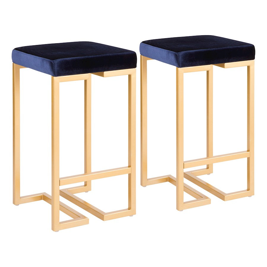 LumiSource Midas 26in Counter Stool | Gold Metal and Blue Velvet | Kitchen Island & Dining Room Seating | 16.25 x 16.25 x 27 in | Model B26-MDASAU-BU2
