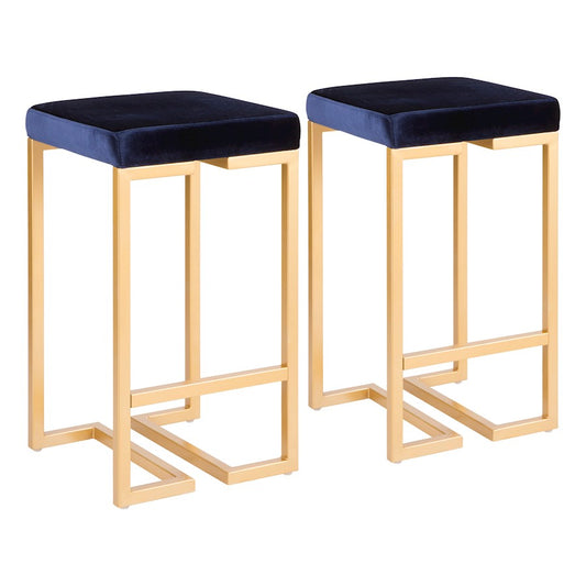 LumiSource Midas 26in Counter Stool | Gold Metal and Blue Velvet | Kitchen Island & Dining Room Seating | 16.25 x 16.25 x 27 in | Model B26-MDASAU-BU2