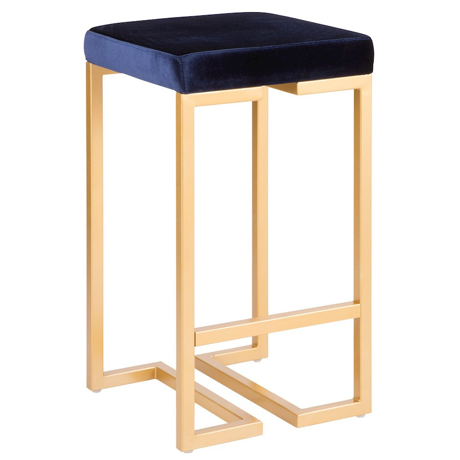 LumiSource Midas 26in Counter Stool | Gold Metal and Blue Velvet | Kitchen Island & Dining Room Seating | 16.25 x 16.25 x 27 in | Model B26-MDASAU-BU2