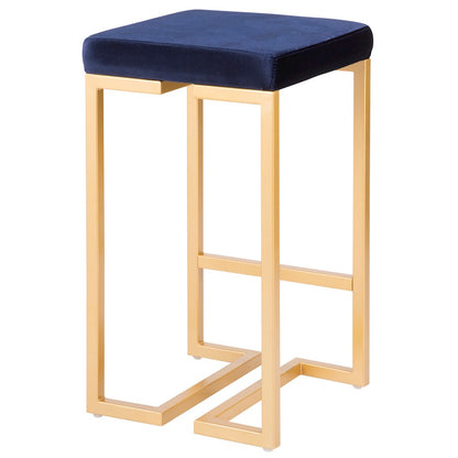 LumiSource Midas 26in Counter Stool | Gold Metal and Blue Velvet | Kitchen Island & Dining Room Seating | 16.25 x 16.25 x 27 in | Model B26-MDASAU-BU2