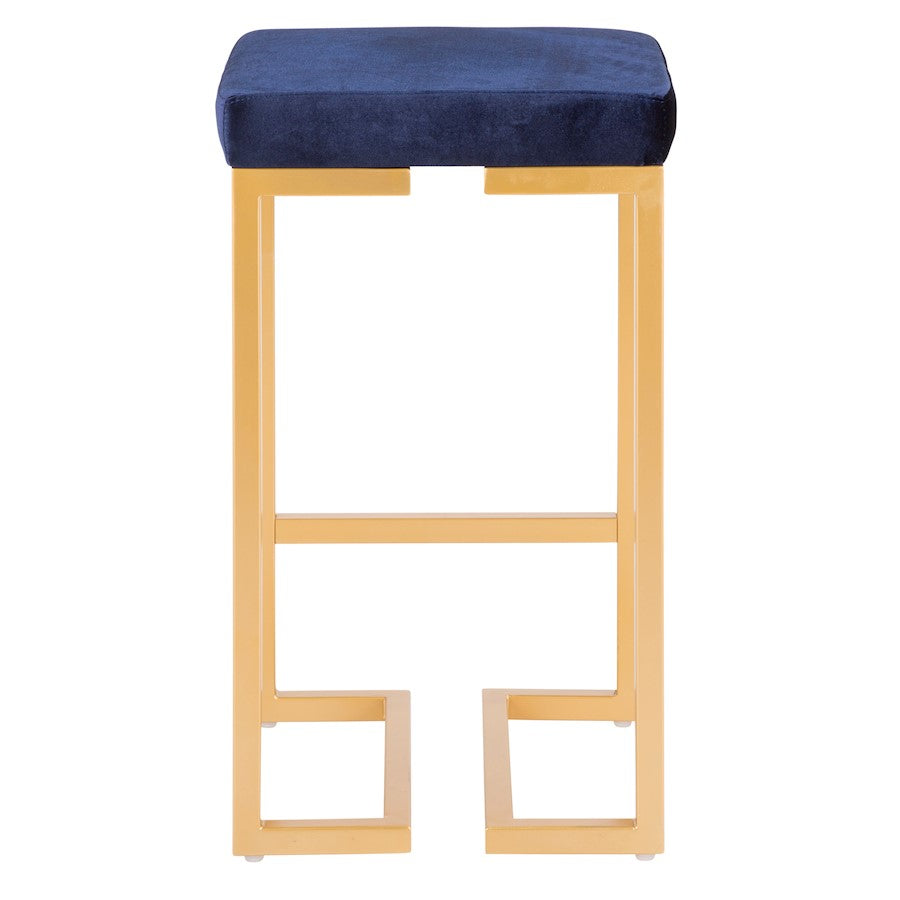 LumiSource Midas 26in Counter Stool | Gold Metal and Blue Velvet | Kitchen Island & Dining Room Seating | 16.25 x 16.25 x 27 in | Model B26-MDASAU-BU2