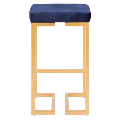 LumiSource Midas 26in Counter Stool | Gold Metal and Blue Velvet | Kitchen Island & Dining Room Seating | 16.25 x 16.25 x 27 in | Model B26-MDASAU-BU2