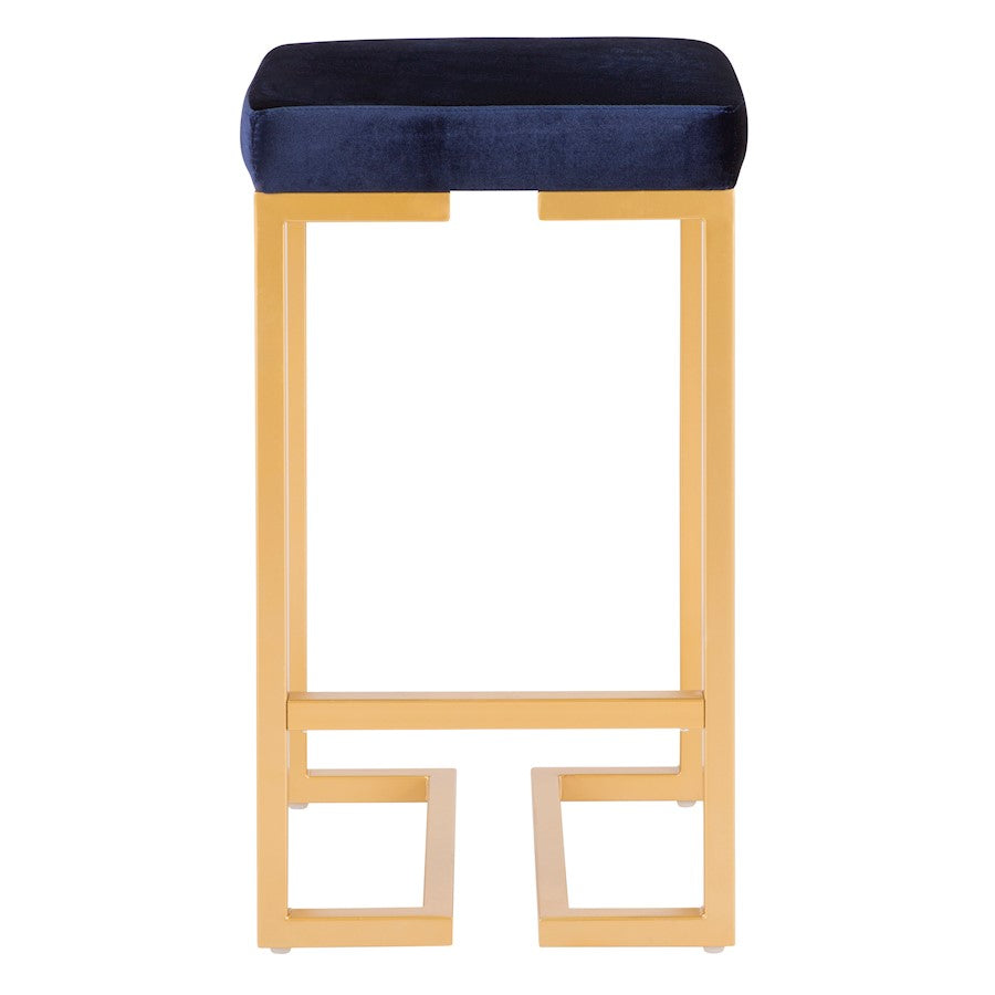 LumiSource Midas 26in Counter Stool | Gold Metal and Blue Velvet | Kitchen Island & Dining Room Seating | 16.25 x 16.25 x 27 in | Model B26-MDASAU-BU2