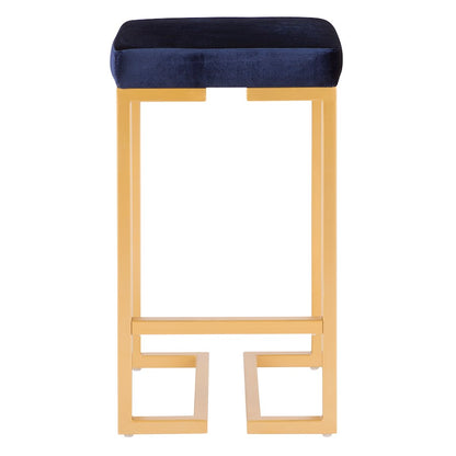 LumiSource Midas 26in Counter Stool | Gold Metal and Blue Velvet | Kitchen Island & Dining Room Seating | 16.25 x 16.25 x 27 in | Model B26-MDASAU-BU2
