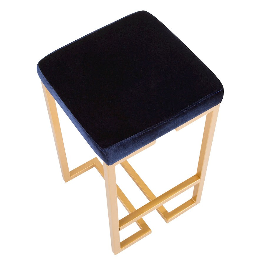 LumiSource Midas 26in Counter Stool | Gold Metal and Blue Velvet | Kitchen Island & Dining Room Seating | 16.25 x 16.25 x 27 in | Model B26-MDASAU-BU2