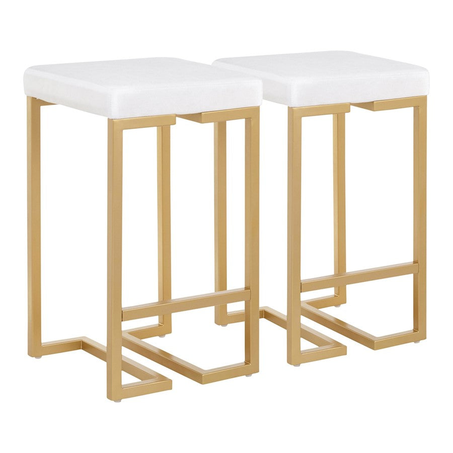 LumiSource Midas 26in Counter Stool | Gold Metal and White Velvet | Kitchen Island & Breakfast Bar Seating | 16 x 16 x 26.5 in | Model B26-MDASAU-VW2