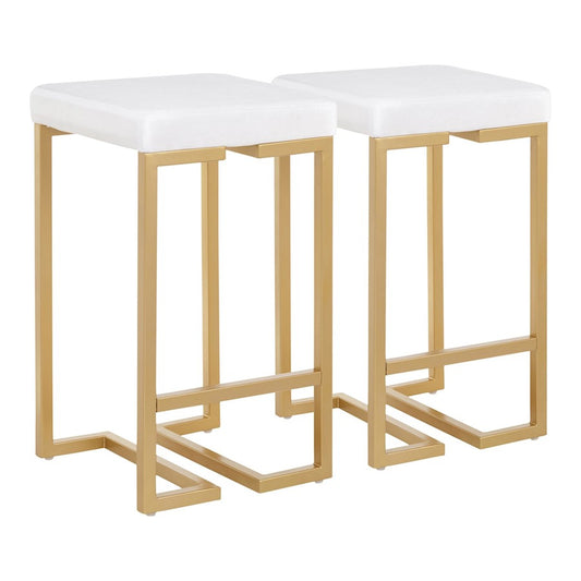 LumiSource Midas 26in Counter Stool | Gold Metal and White Velvet | Kitchen Island & Breakfast Bar Seating | 16 x 16 x 26.5 in | Model B26-MDASAU-VW2