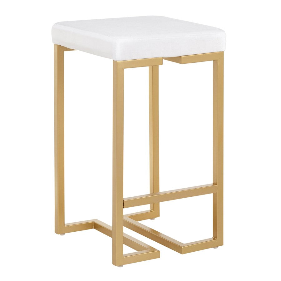 LumiSource Midas 26in Counter Stool | Gold Metal and White Velvet | Kitchen Island & Breakfast Bar Seating | 16 x 16 x 26.5 in | Model B26-MDASAU-VW2