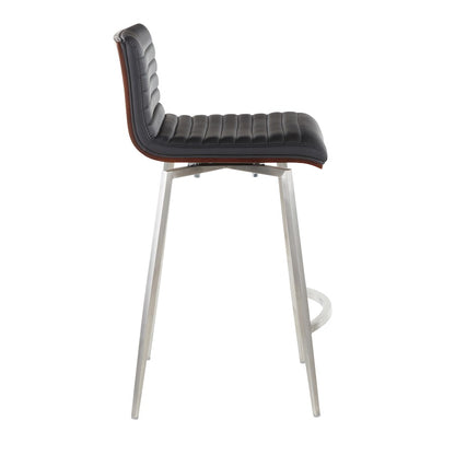 LumiSource Mason Swivel Counter Stool | Brushed Stainless Steel and Walnut Wood with Black PU | Kitchen Island & Bar Seating | Model B26-MSNSWWLBK2