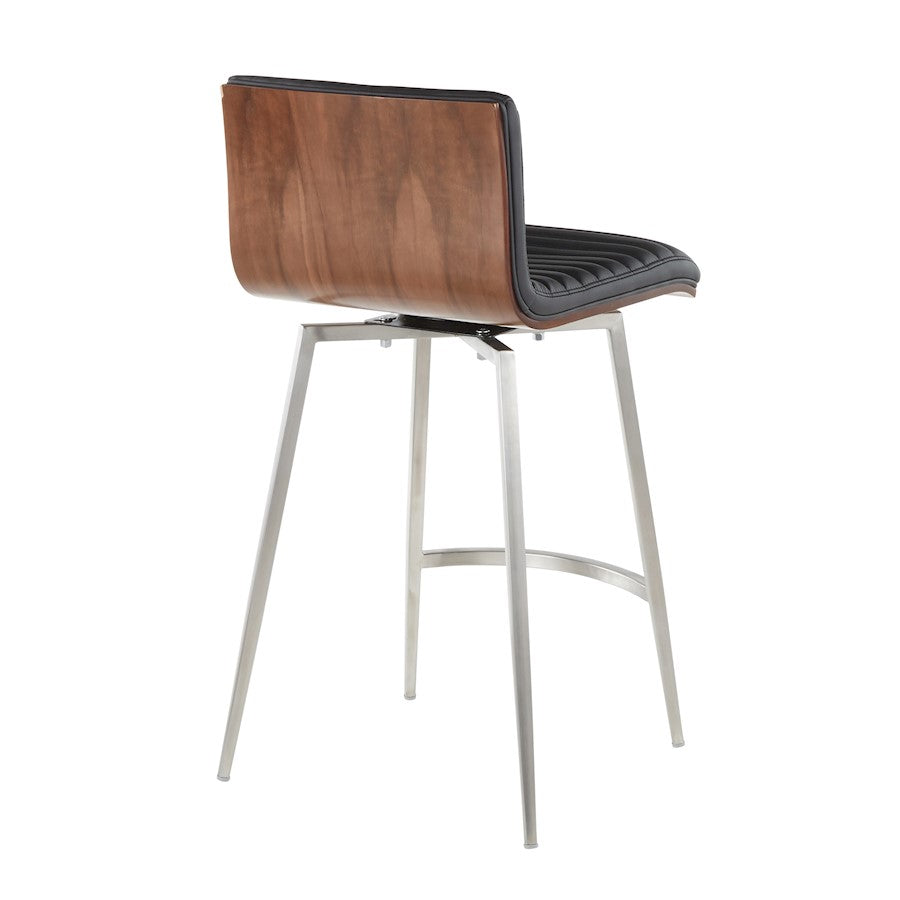 LumiSource Mason Swivel Counter Stool | Brushed Stainless Steel and Walnut Wood with Black PU | Kitchen Island & Bar Seating | Model B26-MSNSWWLBK2