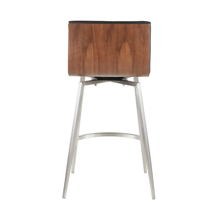 LumiSource Mason Swivel Counter Stool | Brushed Stainless Steel and Walnut Wood with Black PU | Kitchen Island & Bar Seating | Model B26-MSNSWWLBK2