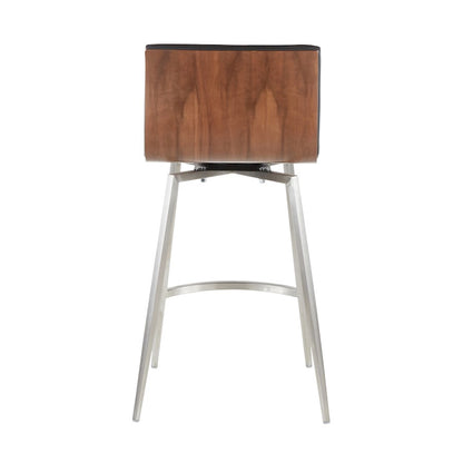 LumiSource Mason Swivel Counter Stool | Brushed Stainless Steel and Walnut Wood with Black PU | Kitchen Island & Bar Seating | Model B26-MSNSWWLBK2