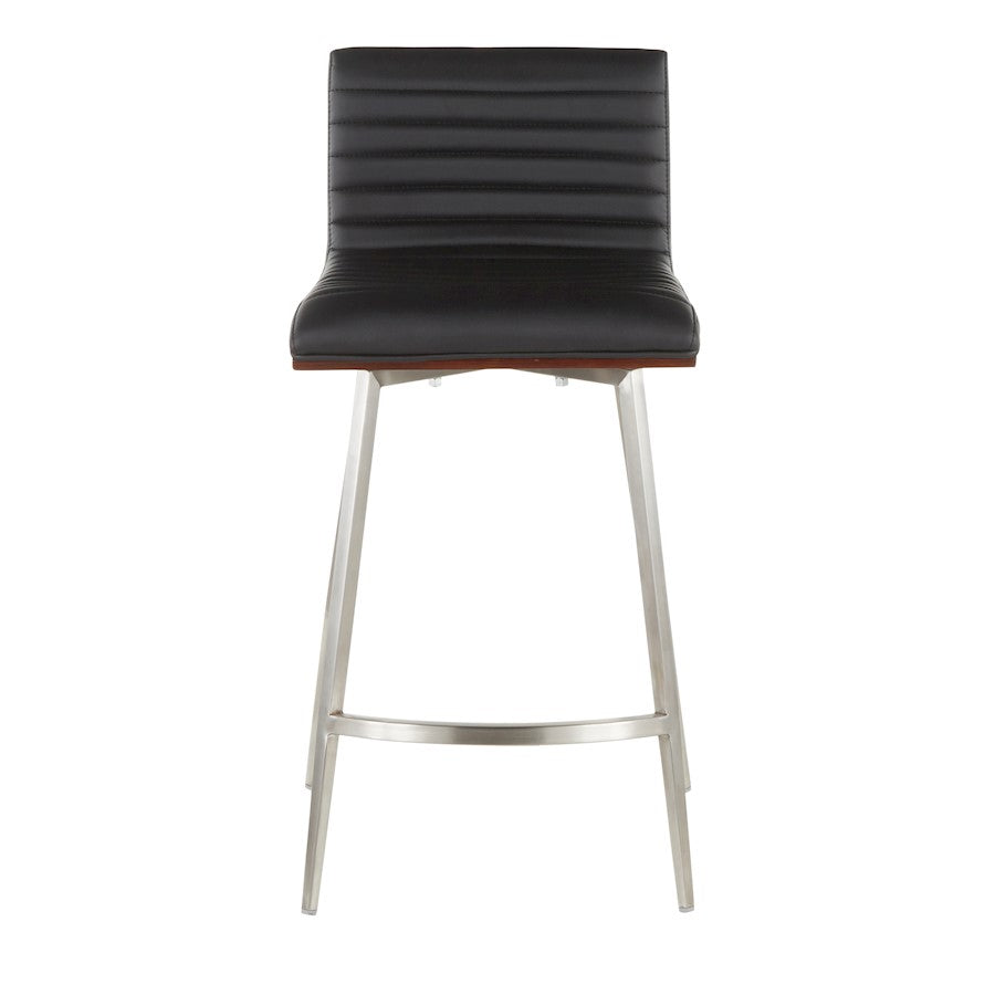 LumiSource Mason Swivel Counter Stool | Brushed Stainless Steel and Walnut Wood with Black PU | Kitchen Island & Bar Seating | Model B26-MSNSWWLBK2