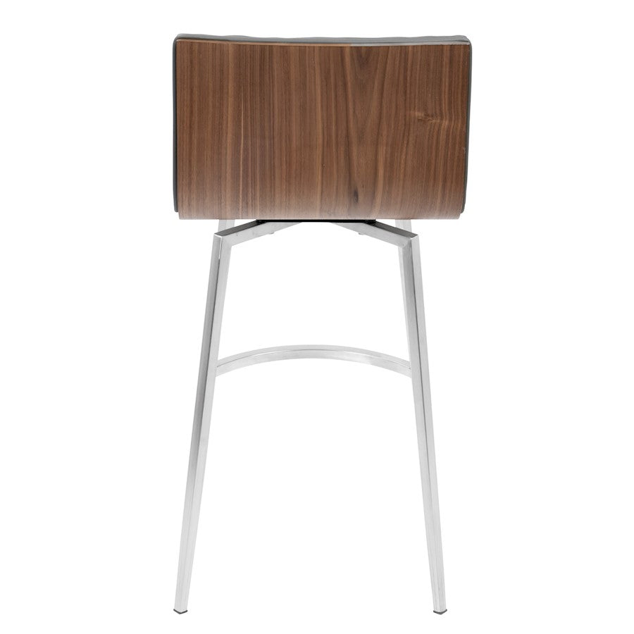 LumiSource Mason Swivel Counter Stool Set/2 | Grey PU Tufted Seat, Walnut Wood Back, Stainless Steel Base | Kitchen Island | Model B26-MSNSWWLGY2