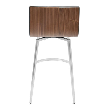 LumiSource Mason Swivel Counter Stool Set/2 | Grey PU Tufted Seat, Walnut Wood Back, Stainless Steel Base | Kitchen Island | Model B26-MSNSWWLGY2
