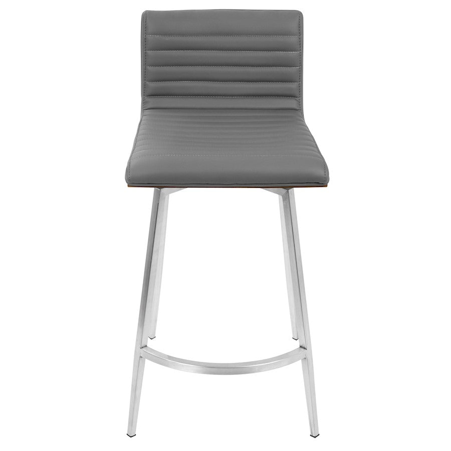 LumiSource Mason Swivel Counter Stool Set/2 | Grey PU Tufted Seat, Walnut Wood Back, Stainless Steel Base | Kitchen Island | Model B26-MSNSWWLGY2