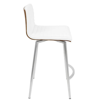 LumiSource Mason Swivel Counter Stool Set/2 | White PU Tufted Seat, Walnut Wood Back, Stainless Steel Base | Kitchen Island | Model B26-MSNSWWLW2