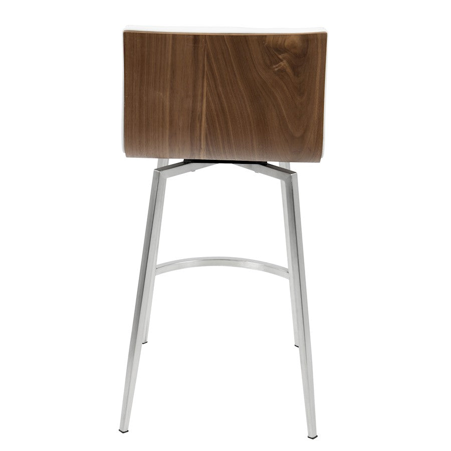LumiSource Mason Swivel Counter Stool Set/2 | White PU Tufted Seat, Walnut Wood Back, Stainless Steel Base | Kitchen Island | Model B26-MSNSWWLW2