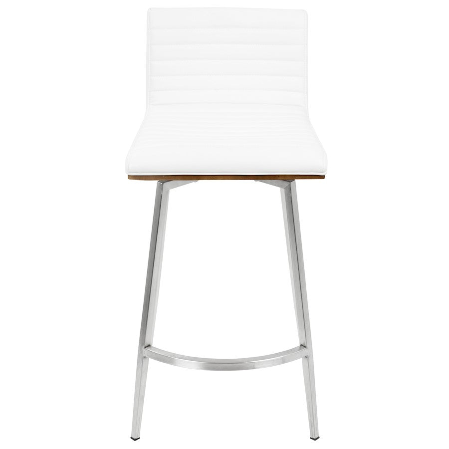 LumiSource Mason Swivel Counter Stool Set/2 | White PU Tufted Seat, Walnut Wood Back, Stainless Steel Base | Kitchen Island | Model B26-MSNSWWLW2