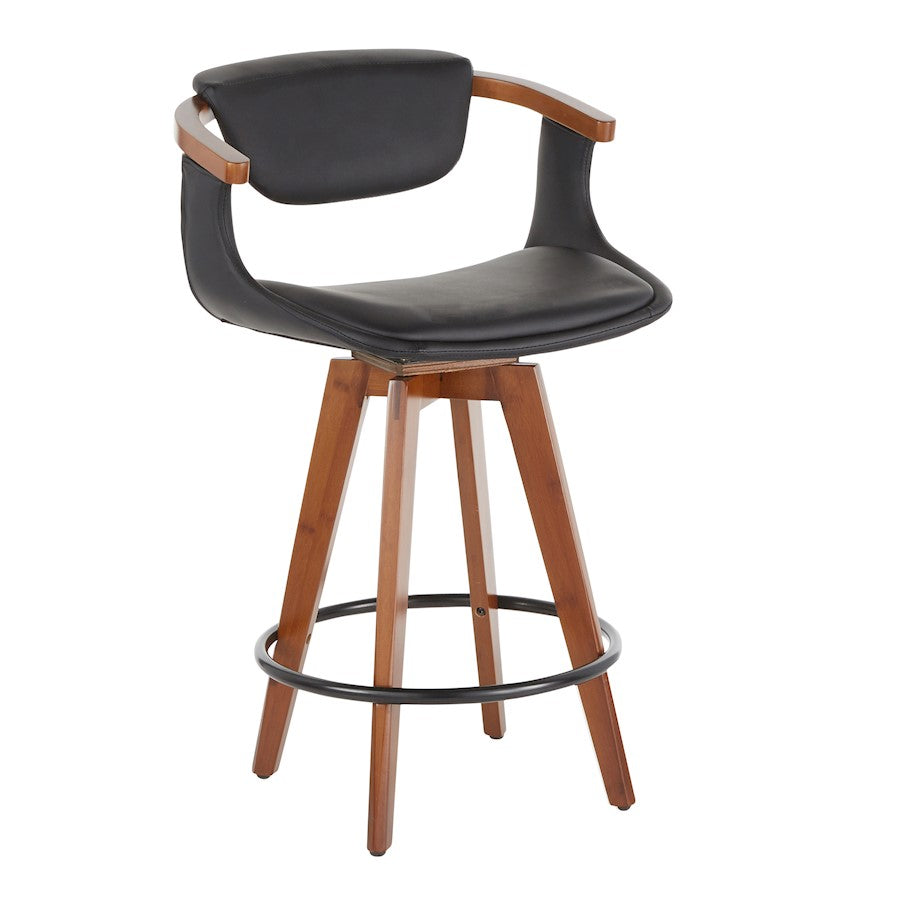 LumiSource Oracle Swivel Counter Stool | Walnut Bamboo Frame, Black PU Seat, Black Metal Legs | Mid-Century Modern Kitchen | Model B26-ORACLEWLBK