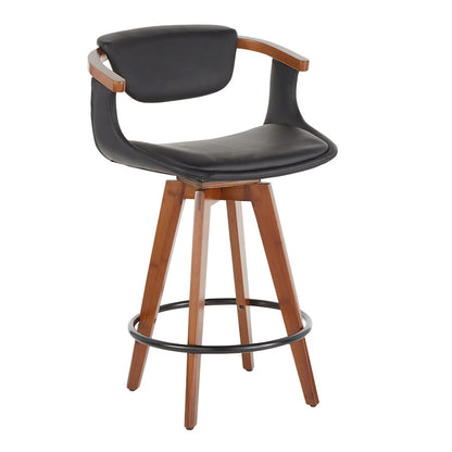 LumiSource Oracle Swivel Counter Stool | Walnut Bamboo Frame, Black PU Seat, Black Metal Legs | Mid-Century Modern Kitchen | Model B26-ORACLEWLBK