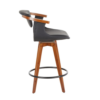 LumiSource Oracle Swivel Counter Stool | Walnut Bamboo Frame, Black PU Seat, Black Metal Legs | Mid-Century Modern Kitchen | Model B26-ORACLEWLBK