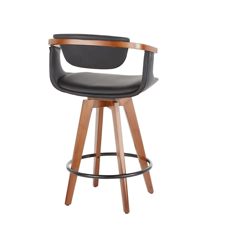 LumiSource Oracle Swivel Counter Stool | Walnut Bamboo Frame, Black PU Seat, Black Metal Legs | Mid-Century Modern Kitchen | Model B26-ORACLEWLBK