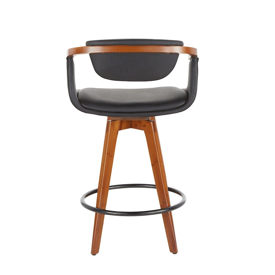 LumiSource Oracle Swivel Counter Stool | Walnut Bamboo Frame, Black PU Seat, Black Metal Legs | Mid-Century Modern Kitchen | Model B26-ORACLEWLBK