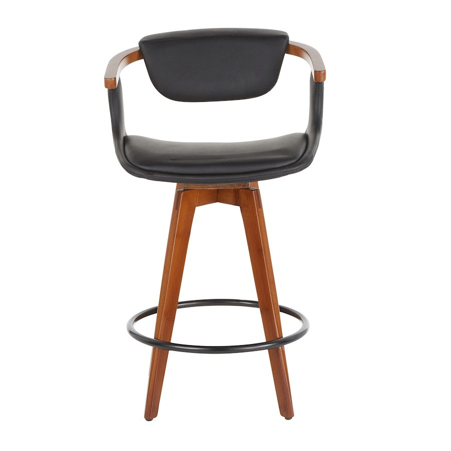 LumiSource Oracle Swivel Counter Stool | Walnut Bamboo Frame, Black PU Seat, Black Metal Legs | Mid-Century Modern Kitchen | Model B26-ORACLEWLBK