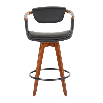 LumiSource Oracle Swivel Counter Stool | Walnut Bamboo Frame, Black PU Seat, Black Metal Legs | Mid-Century Modern Kitchen | Model B26-ORACLEWLBK