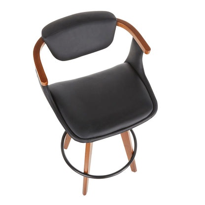 LumiSource Oracle Swivel Counter Stool | Walnut Bamboo Frame, Black PU Seat, Black Metal Legs | Mid-Century Modern Kitchen | Model B26-ORACLEWLBK