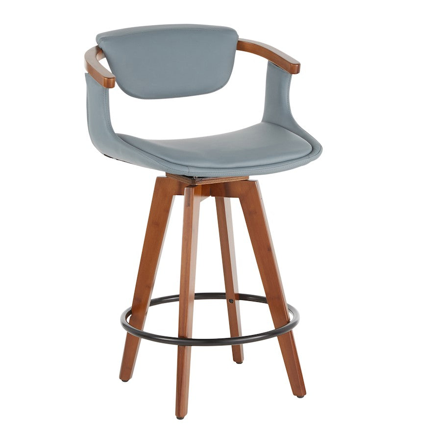 LumiSource Oracle Swivel Counter Stool | Walnut Bamboo Frame, Grey PU Seat, Black Metal Legs | Mid-Century Modern Kitchen | Model B26-ORACLEWLGY