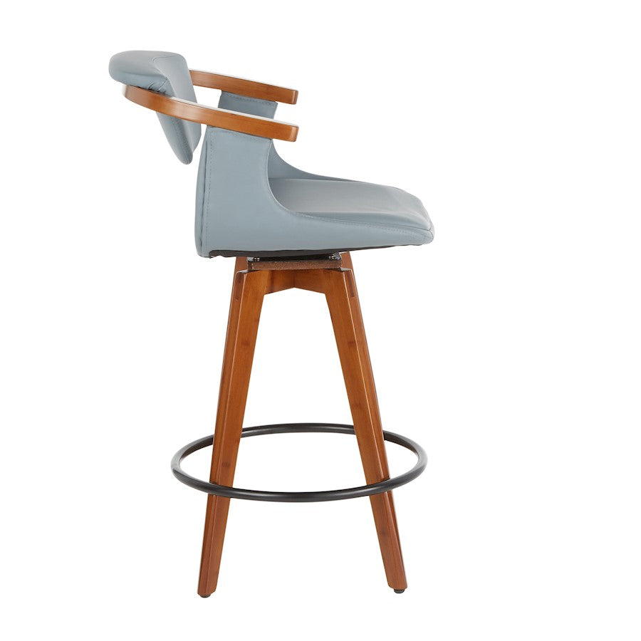 LumiSource Oracle Swivel Counter Stool | Walnut Bamboo Frame, Grey PU Seat, Black Metal Legs | Mid-Century Modern Kitchen | Model B26-ORACLEWLGY