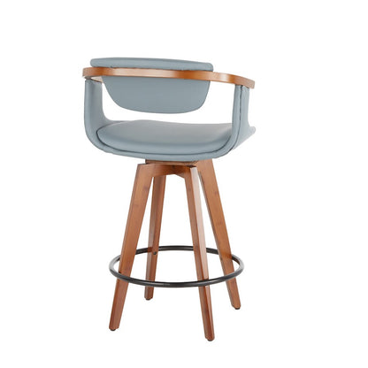 LumiSource Oracle Swivel Counter Stool | Walnut Bamboo Frame, Grey PU Seat, Black Metal Legs | Mid-Century Modern Kitchen | Model B26-ORACLEWLGY