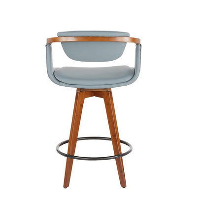 LumiSource Oracle Swivel Counter Stool | Walnut Bamboo Frame, Grey PU Seat, Black Metal Legs | Mid-Century Modern Kitchen | Model B26-ORACLEWLGY