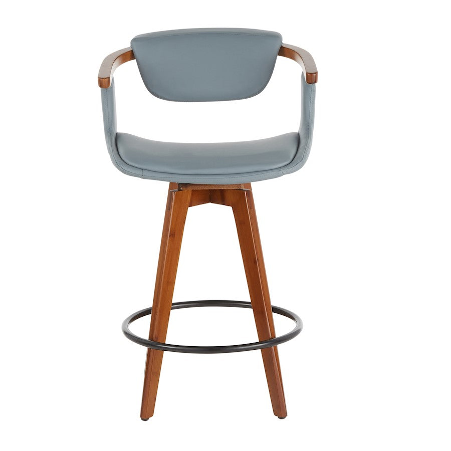 LumiSource Oracle Swivel Counter Stool | Walnut Bamboo Frame, Grey PU Seat, Black Metal Legs | Mid-Century Modern Kitchen | Model B26-ORACLEWLGY