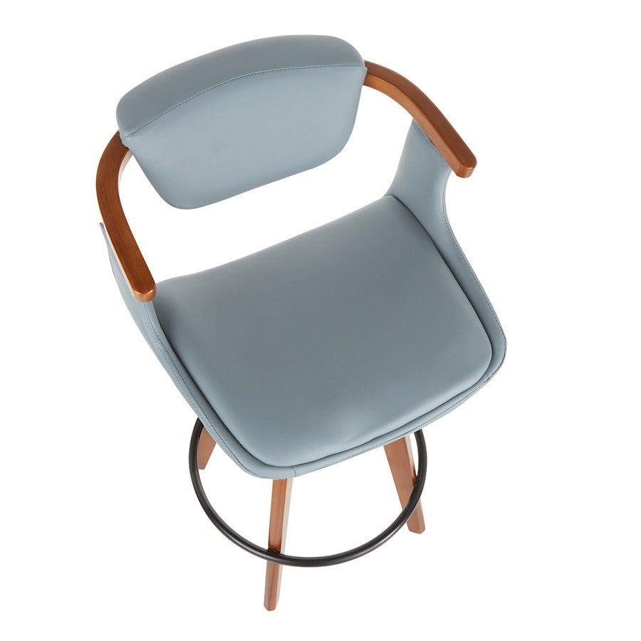 LumiSource Oracle Swivel Counter Stool | Walnut Bamboo Frame, Grey PU Seat, Black Metal Legs | Mid-Century Modern Kitchen | Model B26-ORACLEWLGY
