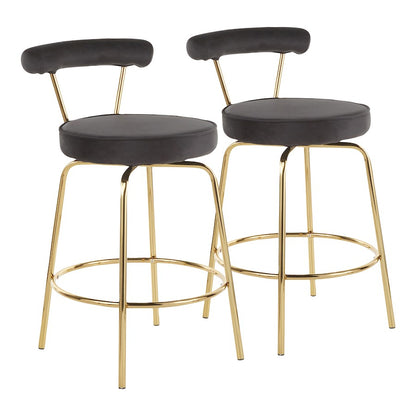 LumiSource Rhonda Counter Stool Set of 2 | Gold Metal & Black Velvet | Art Deco Glam Kitchen & Bar Seating | 25.5in Seat | Model B26-RHONDAAUBK2