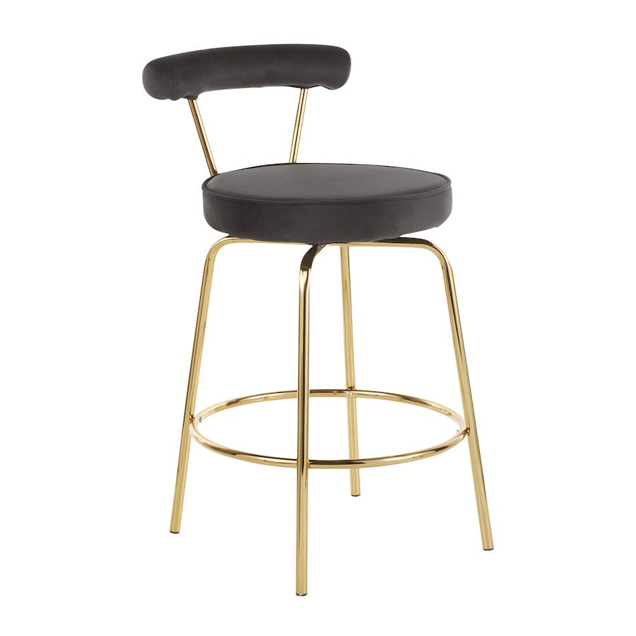 LumiSource Rhonda Counter Stool Set of 2 | Gold Metal & Black Velvet | Art Deco Glam Kitchen & Bar Seating | 25.5in Seat | Model B26-RHONDAAUBK2