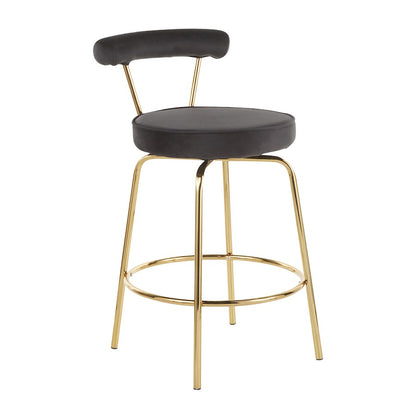 LumiSource Rhonda Counter Stool Set of 2 | Gold Metal & Black Velvet | Art Deco Glam Kitchen & Bar Seating | 25.5in Seat | Model B26-RHONDAAUBK2