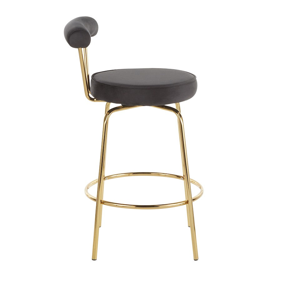 LumiSource Rhonda Counter Stool Set of 2 | Gold Metal & Black Velvet | Art Deco Glam Kitchen & Bar Seating | 25.5in Seat | Model B26-RHONDAAUBK2