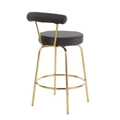 LumiSource Rhonda Counter Stool Set of 2 | Gold Metal & Black Velvet | Art Deco Glam Kitchen & Bar Seating | 25.5in Seat | Model B26-RHONDAAUBK2