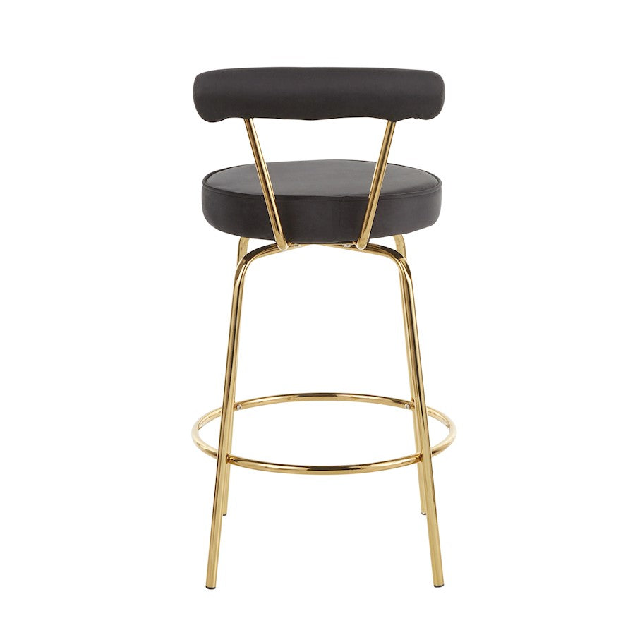 LumiSource Rhonda Counter Stool Set of 2 | Gold Metal & Black Velvet | Art Deco Glam Kitchen & Bar Seating | 25.5in Seat | Model B26-RHONDAAUBK2