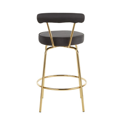 LumiSource Rhonda Counter Stool Set of 2 | Gold Metal & Black Velvet | Art Deco Glam Kitchen & Bar Seating | 25.5in Seat | Model B26-RHONDAAUBK2