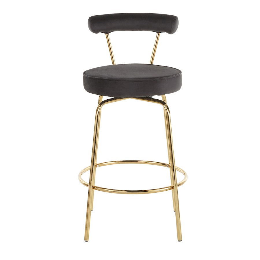 LumiSource Rhonda Counter Stool Set of 2 | Gold Metal & Black Velvet | Art Deco Glam Kitchen & Bar Seating | 25.5in Seat | Model B26-RHONDAAUBK2